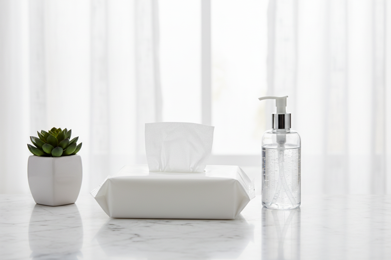 Alcohol wet wipe pack in clean setting