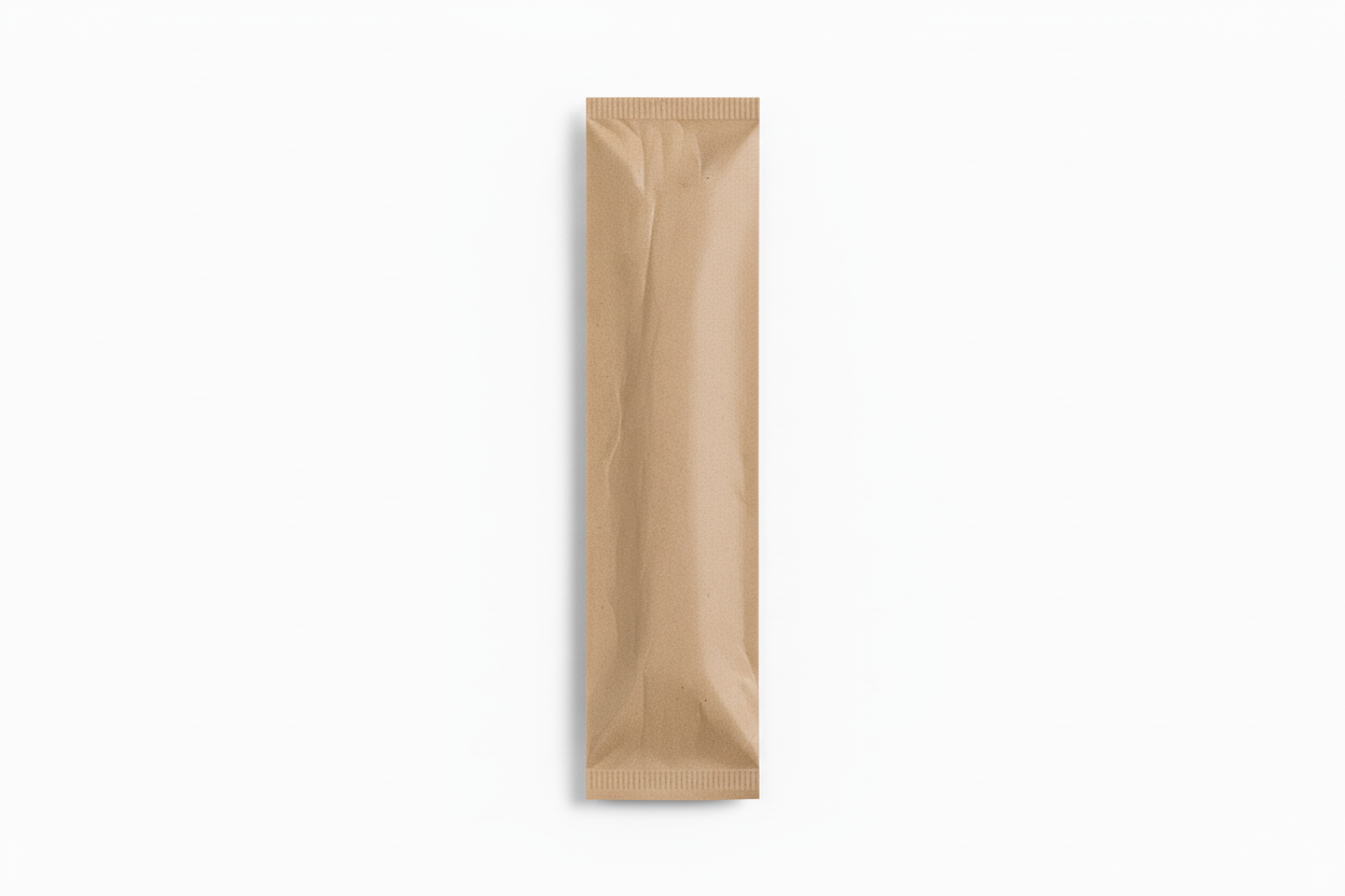 Brown kraft paper wrapped cutlery package - flat seals both ends