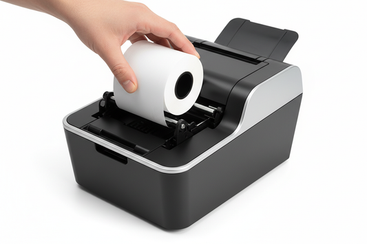Receipt paper being loaded into receipt machine