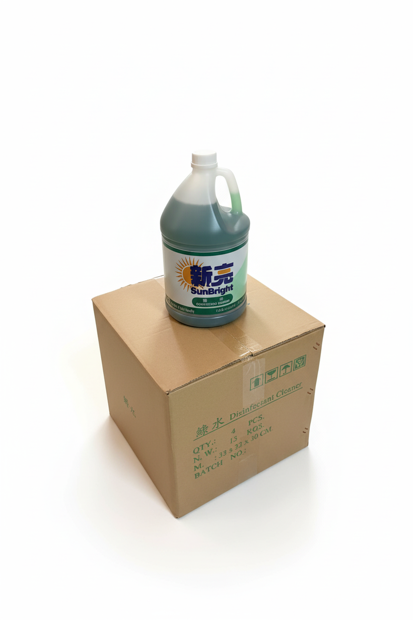 SunBright disinfectant bottle on box with white background