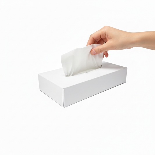 Tissue box with hand pulling tissue