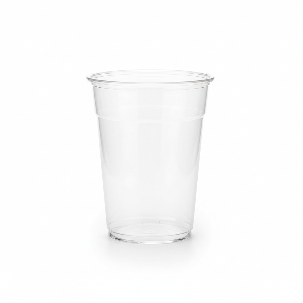 12 oz transparent plastic cup with professional studio lighting