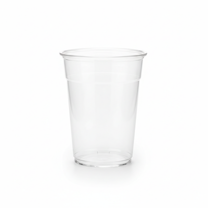 12 oz transparent plastic cup with professional studio lighting