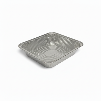Aluminum container without lid on white background