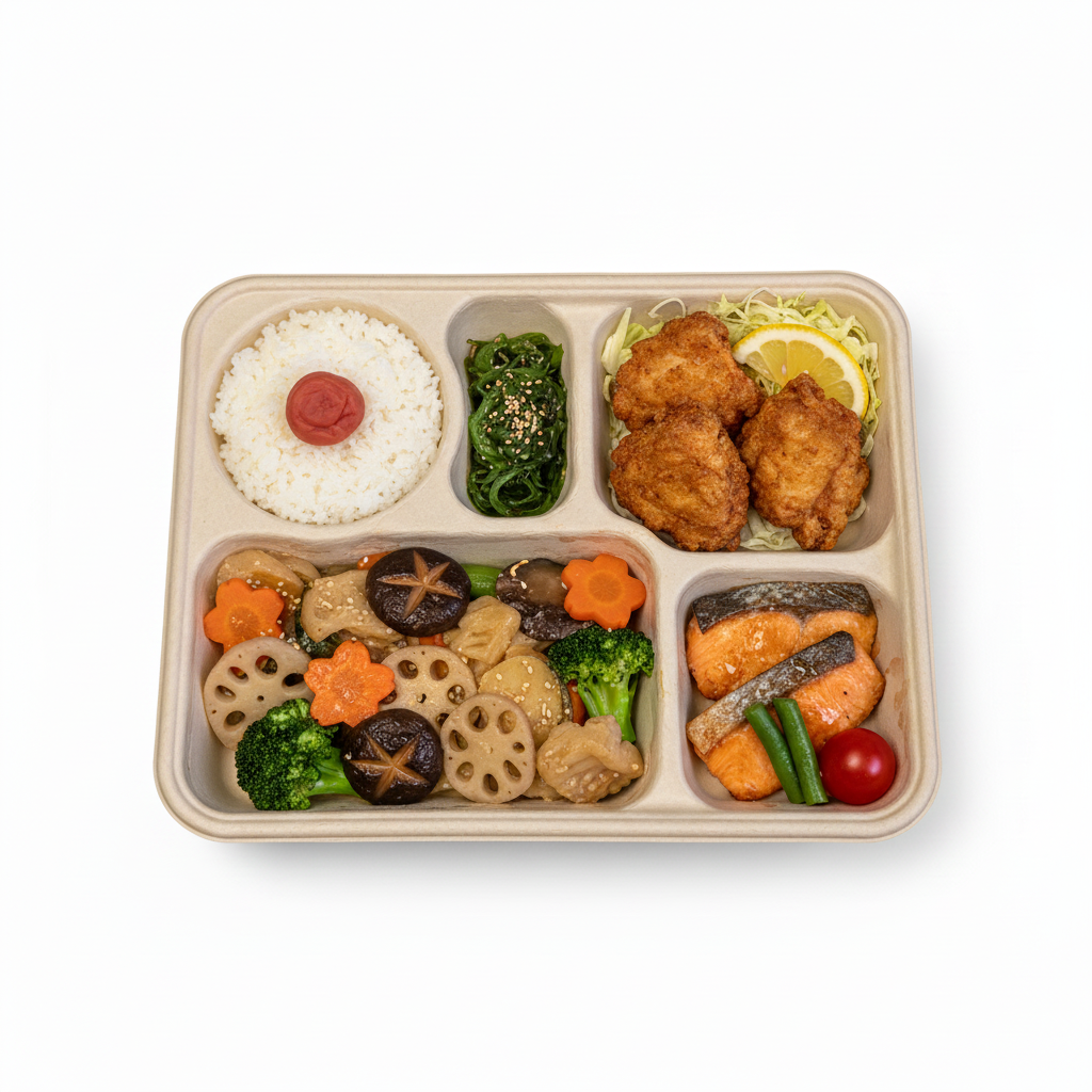 Bento tray with food - top view