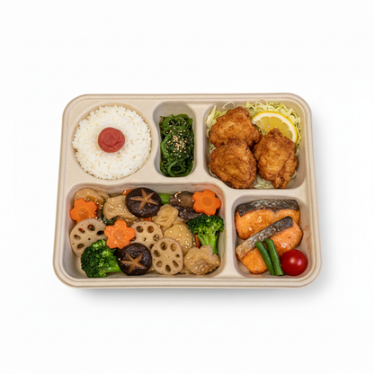 Bento tray with food - top view