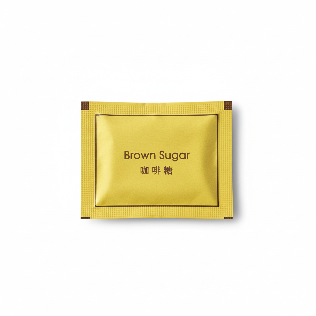 Brown sugar packet with clean white background