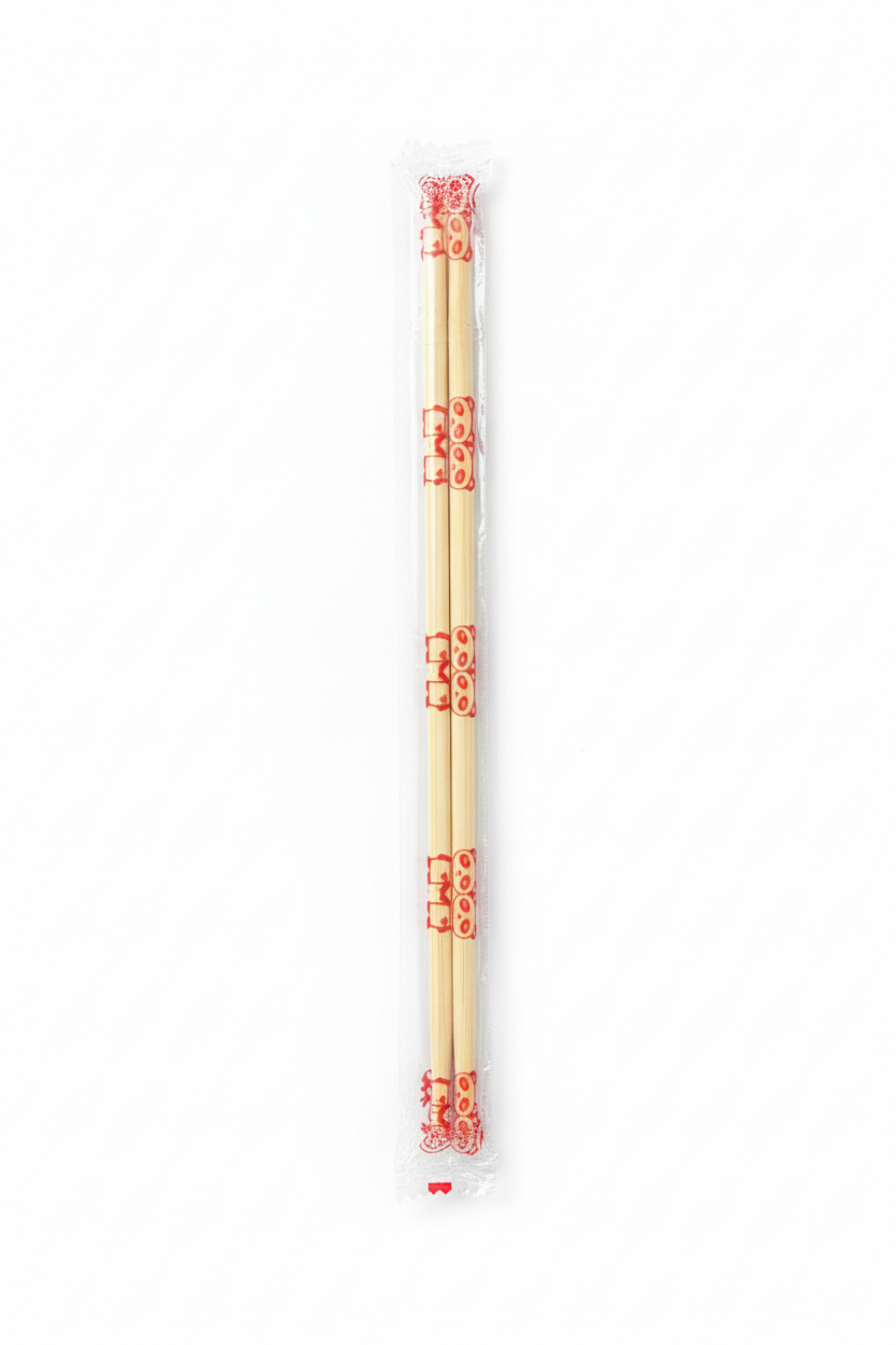 Chopstick with plastic wrapper on white background