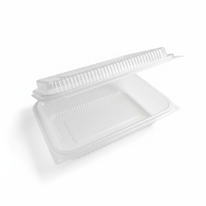 Clear clamshell lunch box with pure white background