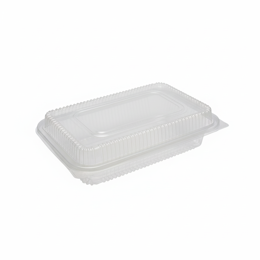 Clear clamshell lunch box with pure white background