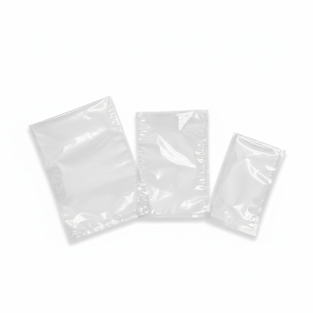 Clear vacuum bags on pure white background