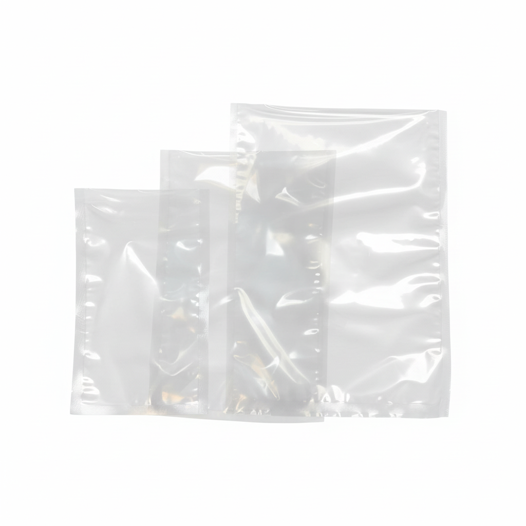 Clear vacuum bags on pure white background