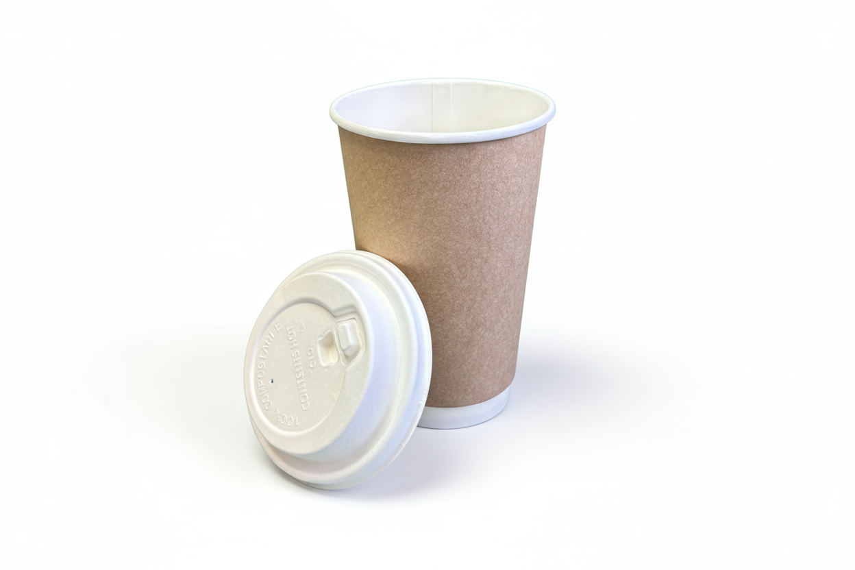 Coffee cup with lid beside