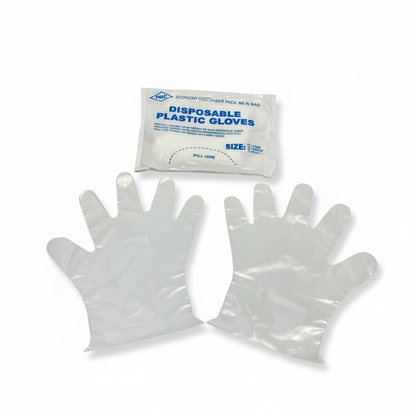 Disposable plastic gloves with white background and professional lighting
