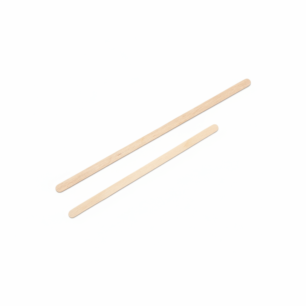 Eco-friendly wooden coffee stirrers with clean white background