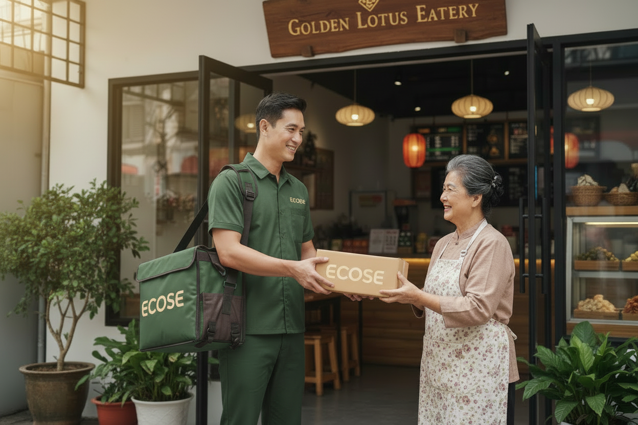 ECOSE delivery with dark green uniform