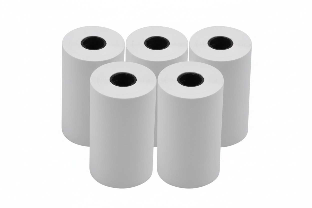 Enhanced thermal receipt paper rolls with ECOSE white background