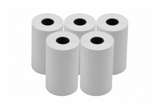Enhanced thermal receipt paper rolls with ECOSE white background