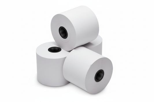 Enhanced thermal receipt paper rolls with ECOSE white background