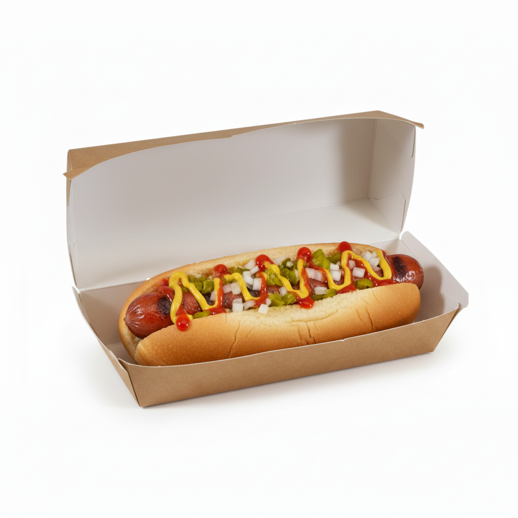 Hot dog box with delicious hot dog inside