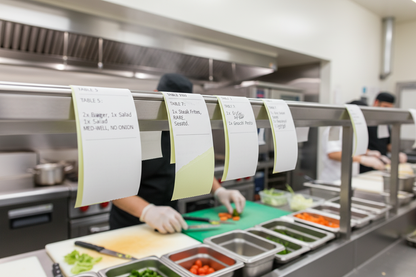 Kitchen order tickets in restaurant kitchen