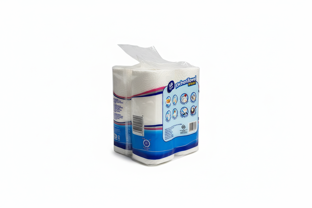 Kitchen towel package with clean white background