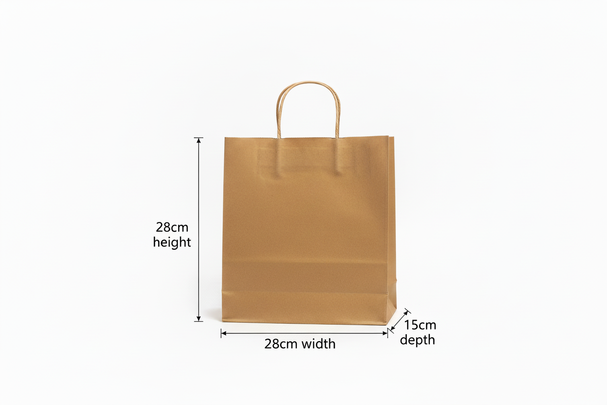 Kraft paper bag 28x28x15cm with repositioned dimensions