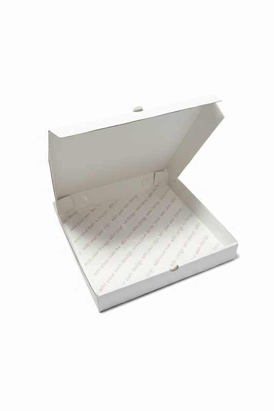 Pizza box liner with custom text pattern