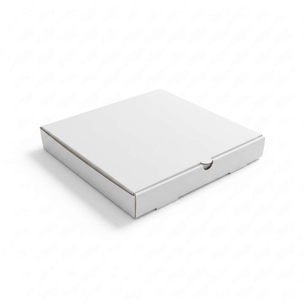 Plain white pizza box - angle view