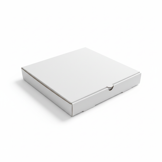 Plain white pizza box - angle view