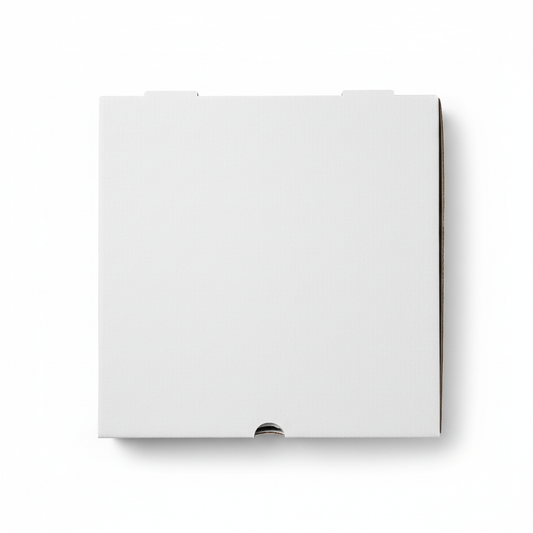 Plain white pizza box - top view