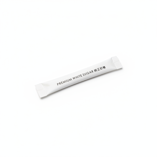 Premium white sugar packet with clean white background
