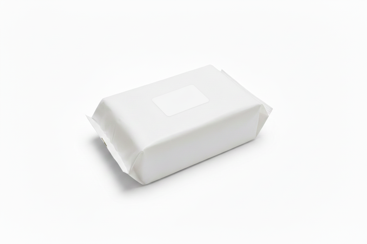 Product with plain sticker and white background