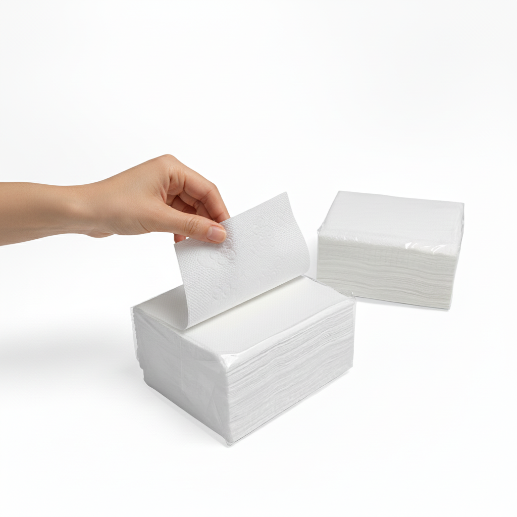Stacked napkins with hand pulling sheet
