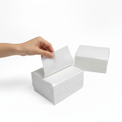 Stacked napkins with hand pulling sheet