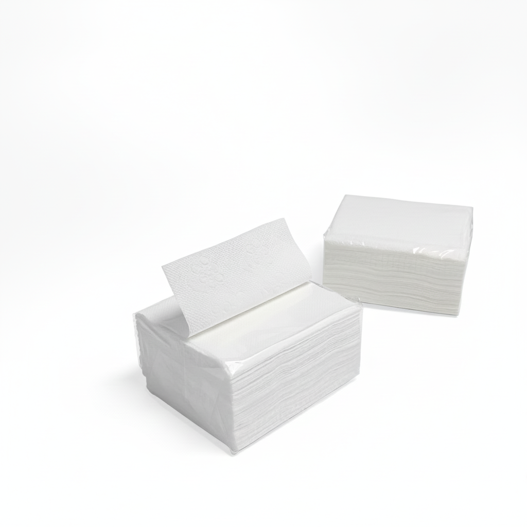 Stacked white napkins with ECOSE product setting