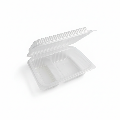 Three-compartment lunch box with pure white background