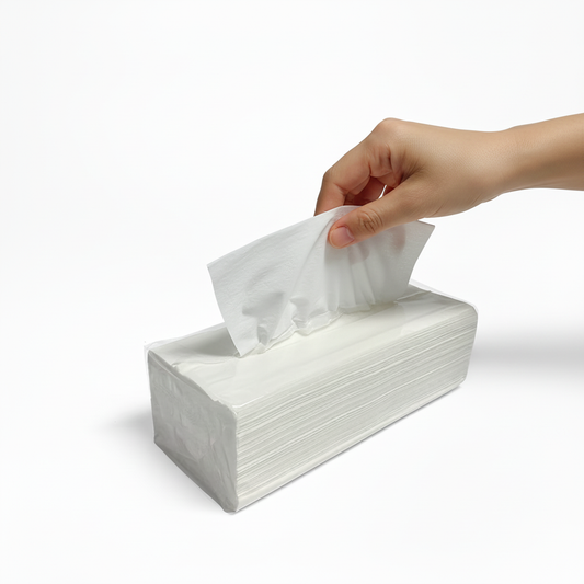 Tissue box with hand pulling tissue