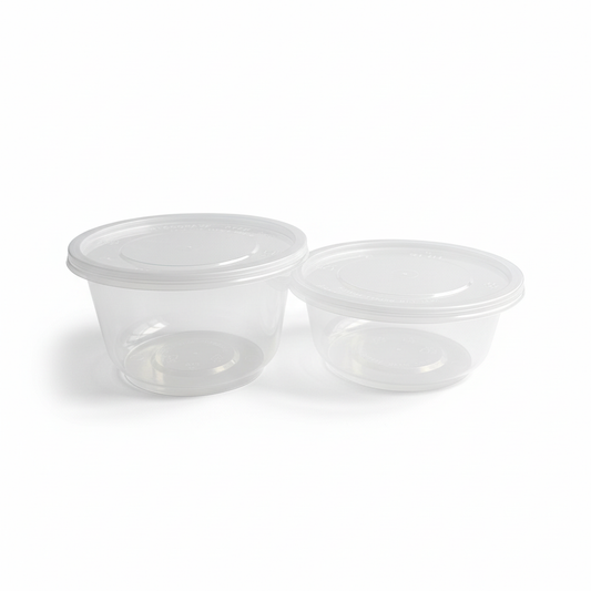 Two clear containers with pure white background