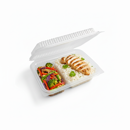 Two-compartment lunch box with delicious food