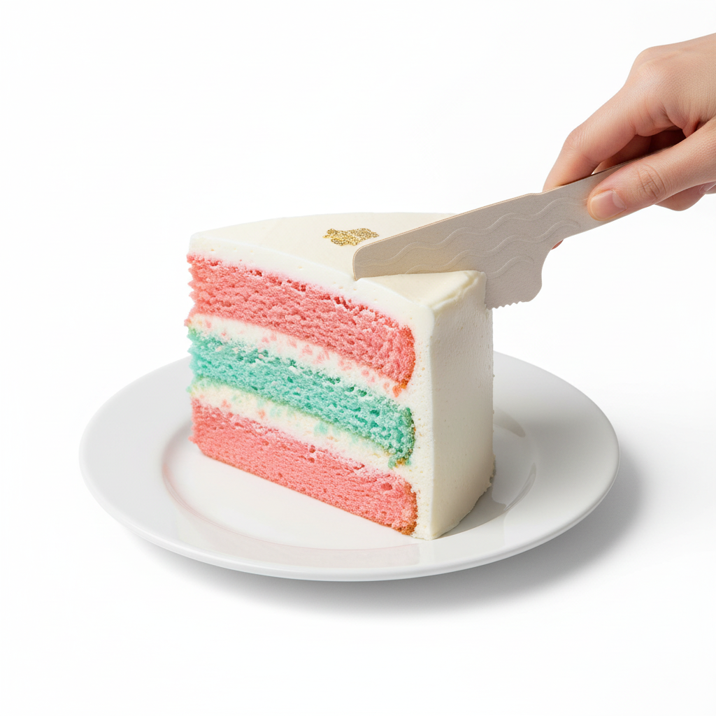 White paper knife cutting cake