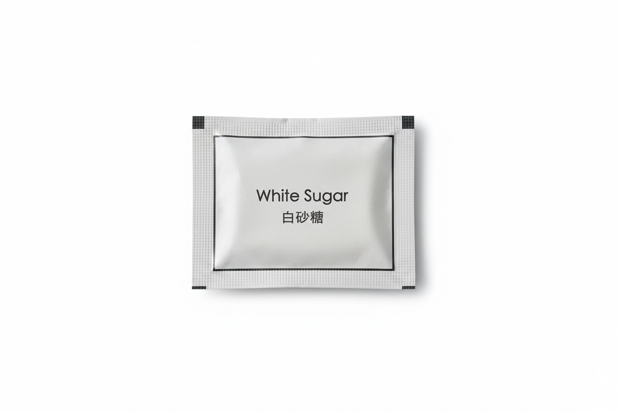 White sugar packet with ç™½ç ‚ç³– from reference