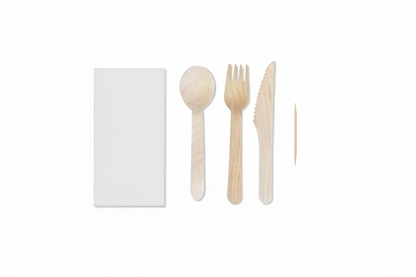 Wooden cutlery set with ultra-white background